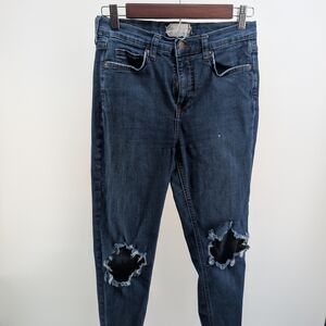 Free People Distressed Dark Blue Boyfriend Jeans